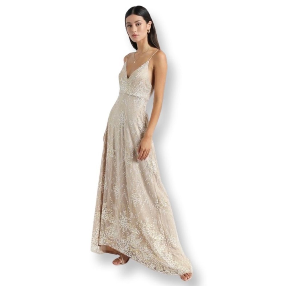 Showpo Beige Embroidered Maxi Dress